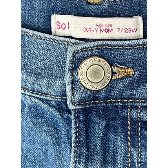 SO Curvy Mom High Rise Ripped Distressed Stretch Jeans Size 7 28W Medium Wash - Picture 6 of 11